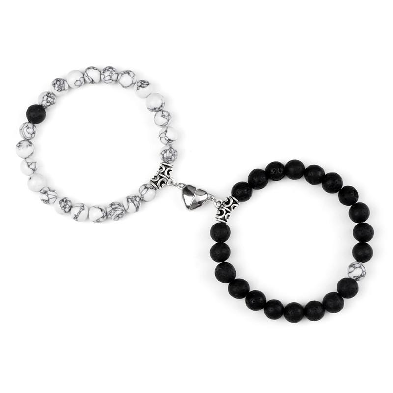 Hot Sale 2Pcs/Set Beads Bracelet For Lovers Natural Stone Distance Heart Magnet Couple Bracelets Friendship Fashion Jewelry Gift