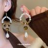 Retro Tiger Eye & Faux Pearl Beaded Drop Earrings - Autumn/Winter High-End Fashion