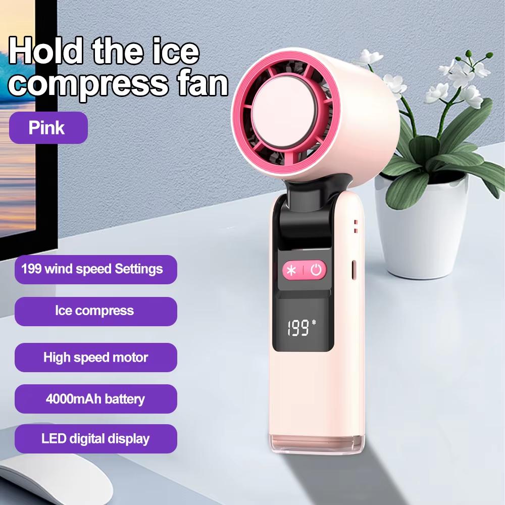 Handheld Portable Cooling Fan 199-Speed LED Ice Folding Folding Neck Fan 4000mAh Ultra Long Life Suitable For Camping And Hiking