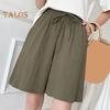 Women Summer Casual Shorts Elastic Waist Drawstring Pockets Shorts Solid Color Wide Leg Loose Short Pants Streetwear