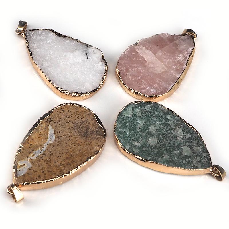 HZ Hot Sale Raw Gemstone Wire Wrapped Pendant Jewellery  Crystals Plating Gold Necklace Pendant Druzy Agate Pendants