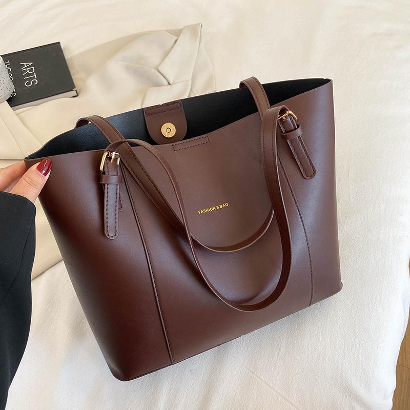 New Retro Vintage Faux Leather Tote Bag for Women Large Capacity Office Commute Shoulder Handbag