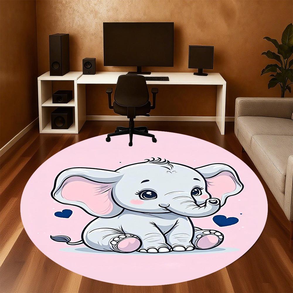 1PC Elephant Cute Hearts Round Chair Mat Area Rug - Non-Slip, Floor Mat for Office, Bedroom, Home Decor Christmas Gift C0528088