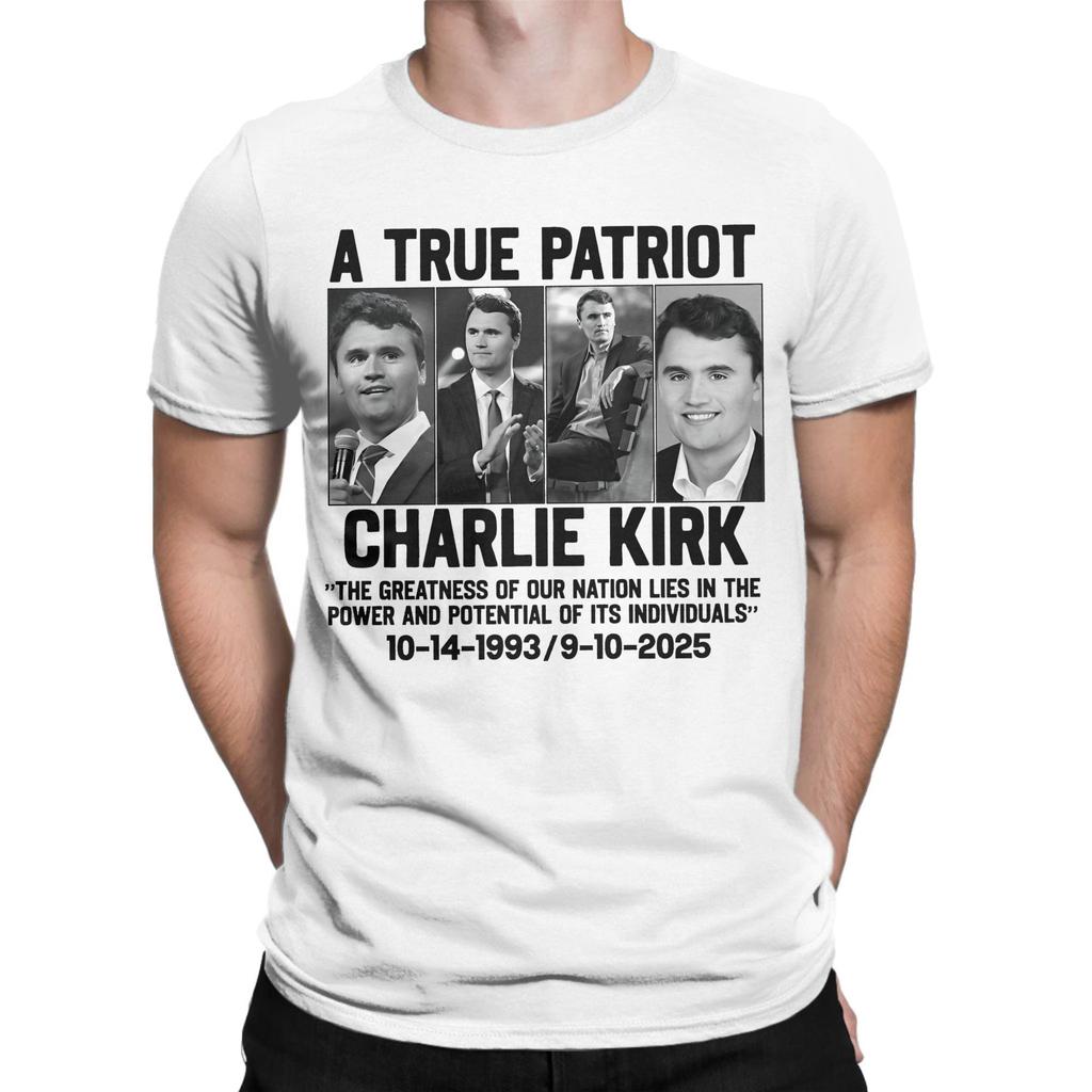 Unique A True Patriot Charlie Kirk T-Shirt for Men Crew Neck Cotton T Shirt  Short Sleeve Tee Shirt Printing Clothes