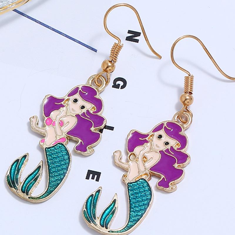 Colorful Mermaid Earrings: Cute Animal Drip Oil Studs for Women