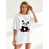 Cute Panda Print Oversized T Shirt Black Cartoon Animal Design For Casual Wear And Everyday Style