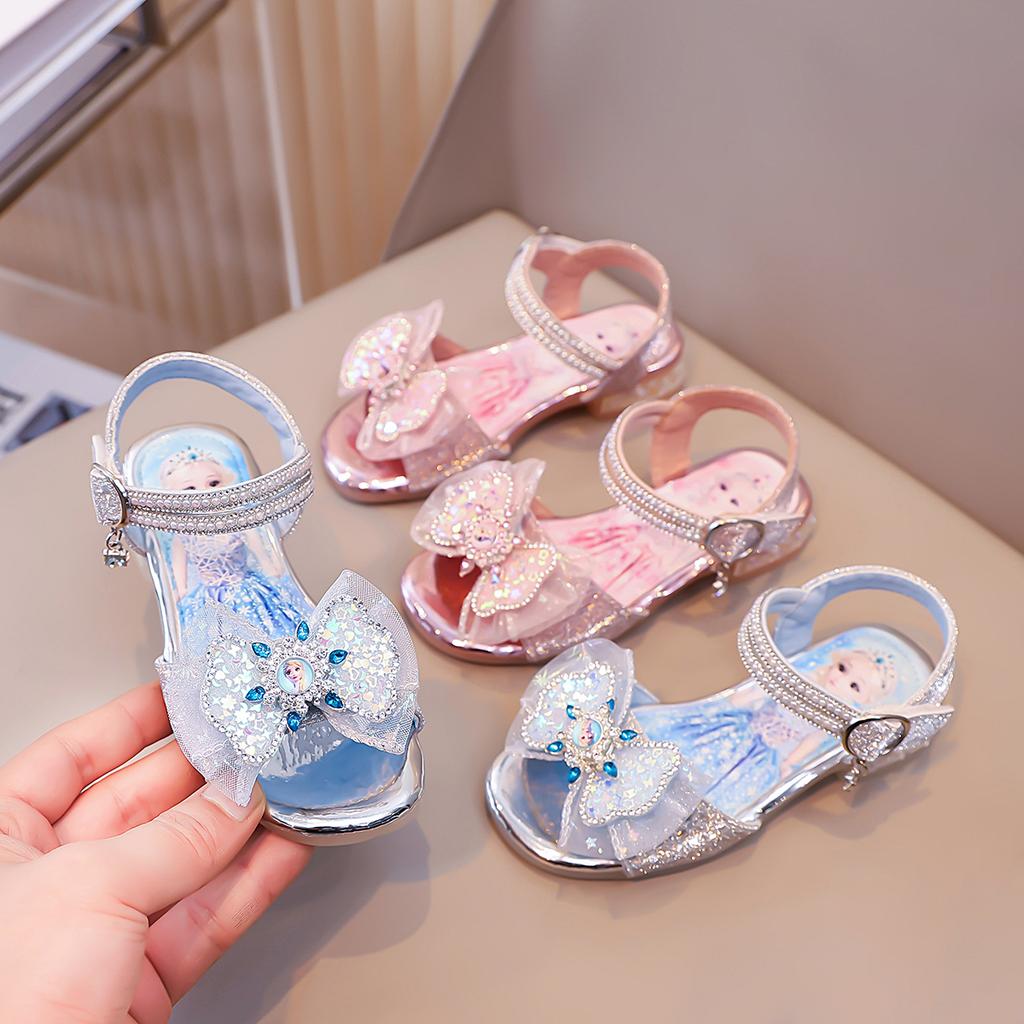 Kids Crystal Sandals for Girls 2025 Summer Non-slip Soft Sole Toddler Princess Shoes with Shiny Rhinestone Bow Elegant Dress-Up