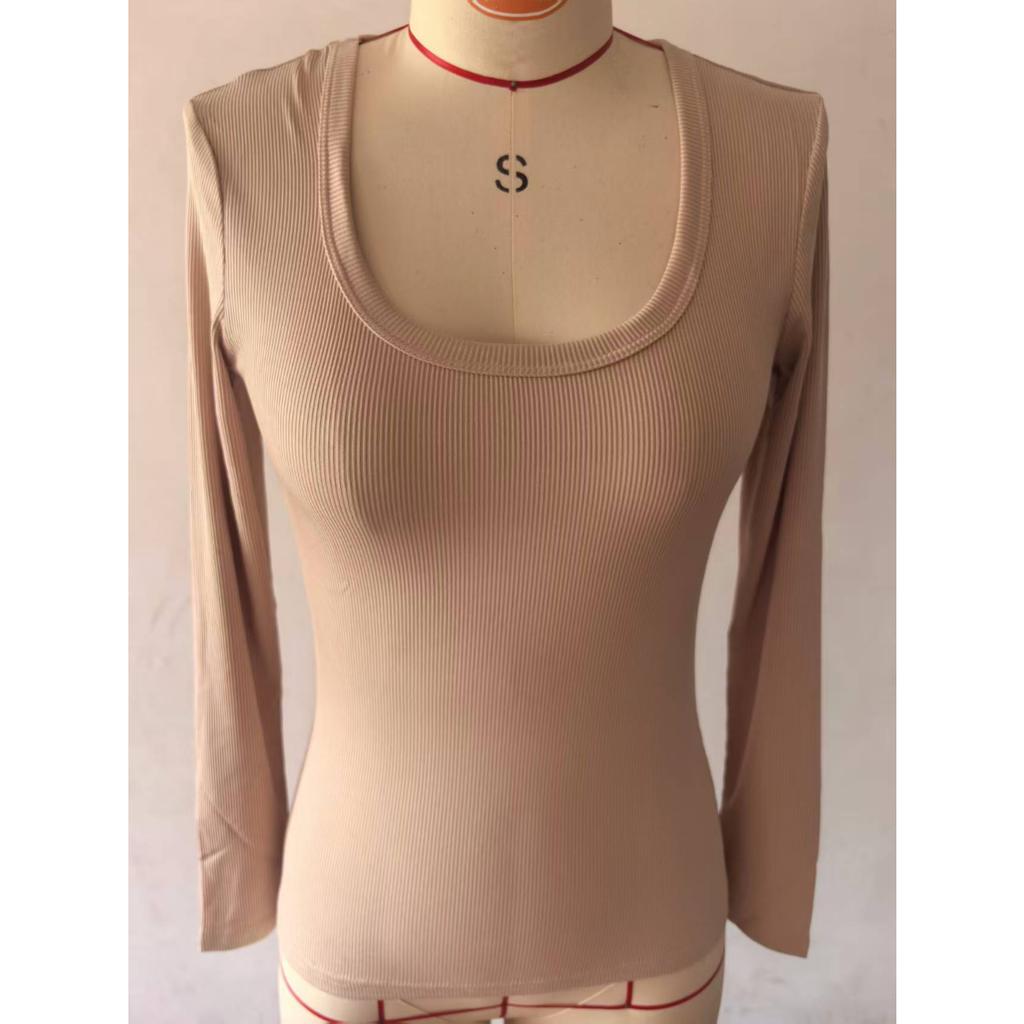 Top da Donna a Coste con Scollo Quadrato, Maglietta Base a Manica Lunga Slim Fit per Autunno Inverno Primavera, Crop Top Casual