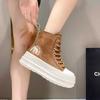 Retro Thick-soled Lace-up High-top Canvas Short Boots Women's 2025 New Fashion Versatile Casual Small Martin Boots