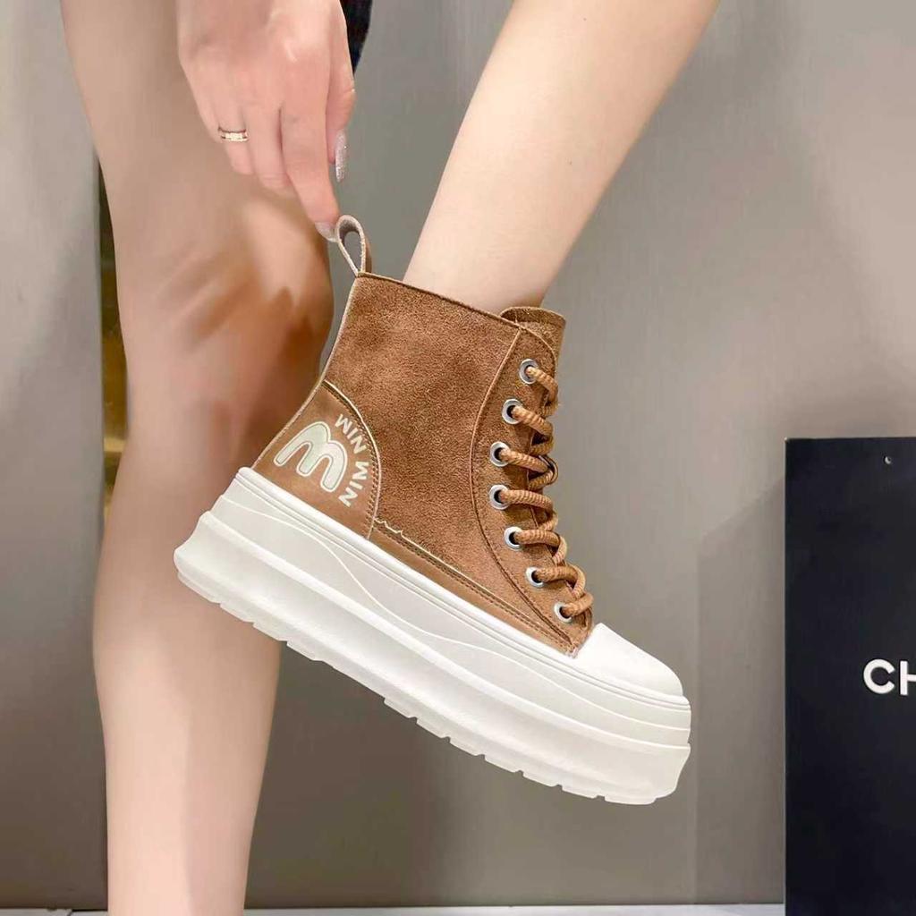 Retro Thick-soled Lace-up High-top Canvas Short Boots Women's 2025 New Fashion Versatile Casual Small Martin Boots