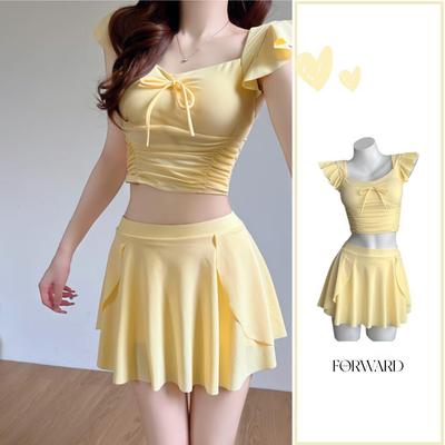 New Women's Skirt-Style Split Swimsuit with Boyleg and Chest Pad for Hot Spring Vacations