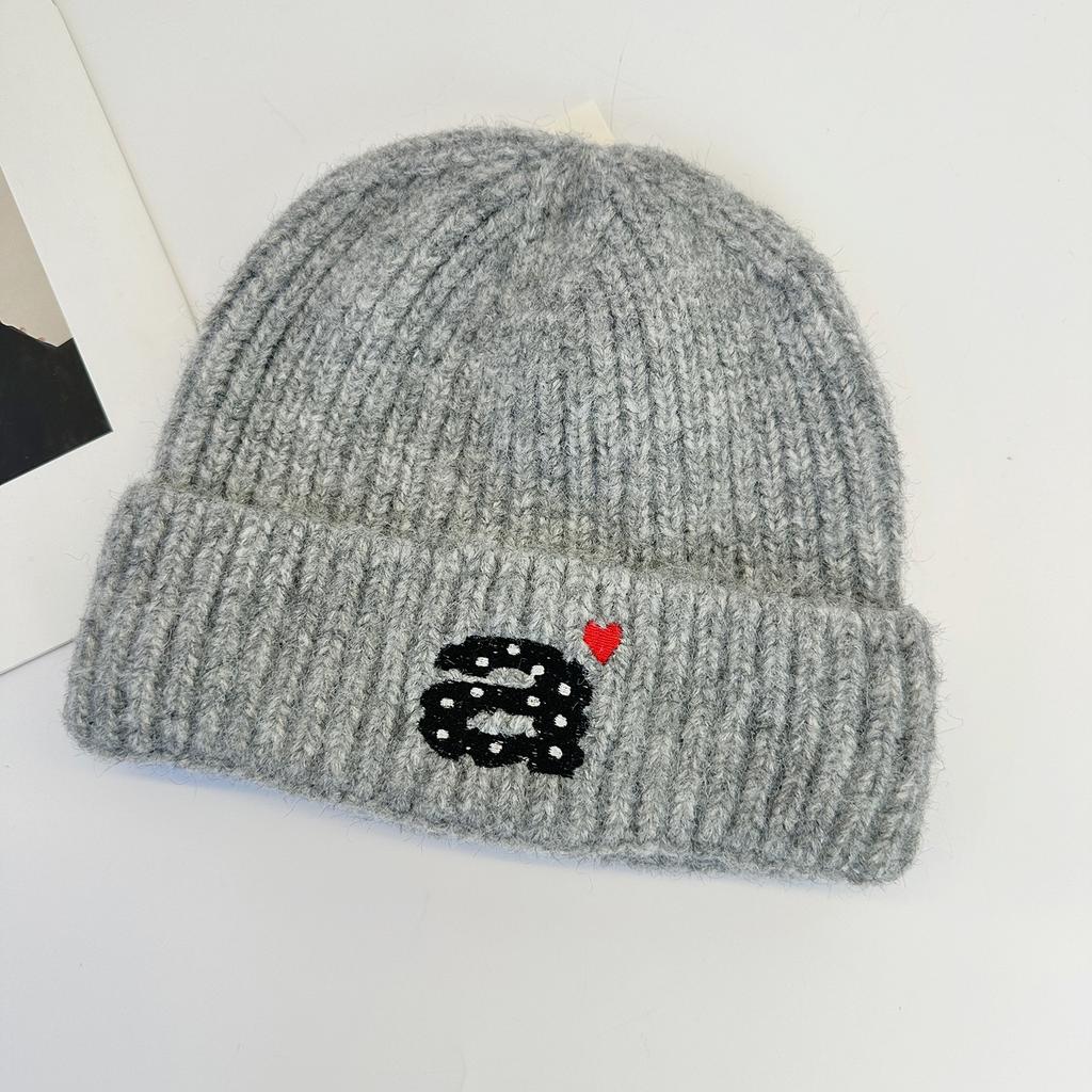Sweet Cute Soft Waxy Knitted Hat Autumn and Winter Big Letter Ear Protection Wool Hat Simple Versatile Cold Hat Pullover Hat