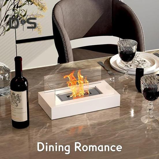 Palenisko na biurko z podwójnymi szklanymi panelami, do użytku wewnątrz i na zewnątrz, na podwórku, na balkonie, na patio, w kształcie prostokąta, do użytku na zewnątrz, do pieca przenośnego, do podgrzewania, do dekoracji