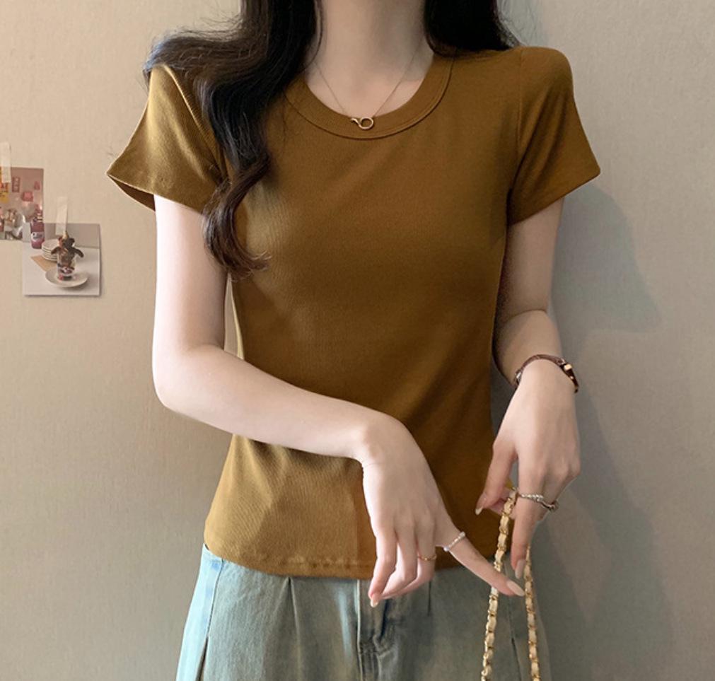 

Женская облегающая летняя ребристая хлопковая футболка с коротким рукавом - модная, легкая, омолаживающая XL