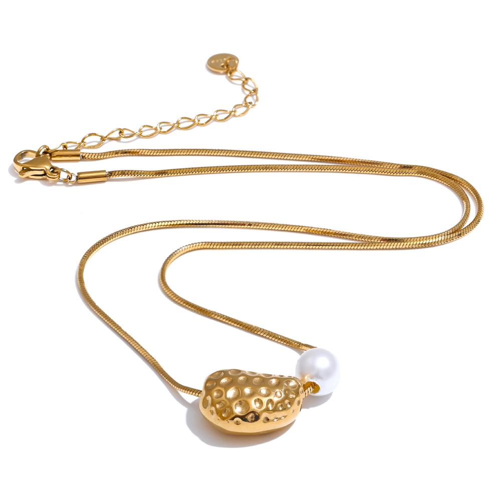 

Yhpup Stainless Steel Hammer Geometric Pearls Pendant Necklace for Women Stain Less Metal Waterproof Fashion Jewelry