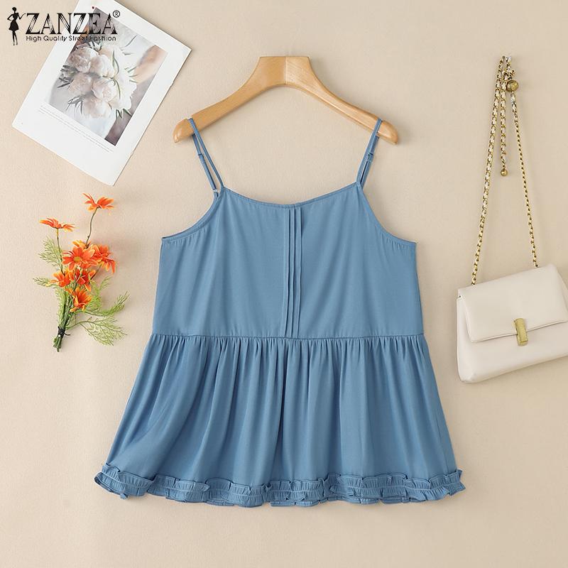 ZANZEA Damen Sommer Freizeit Träger Ärmellos Slip Camisoles Tops