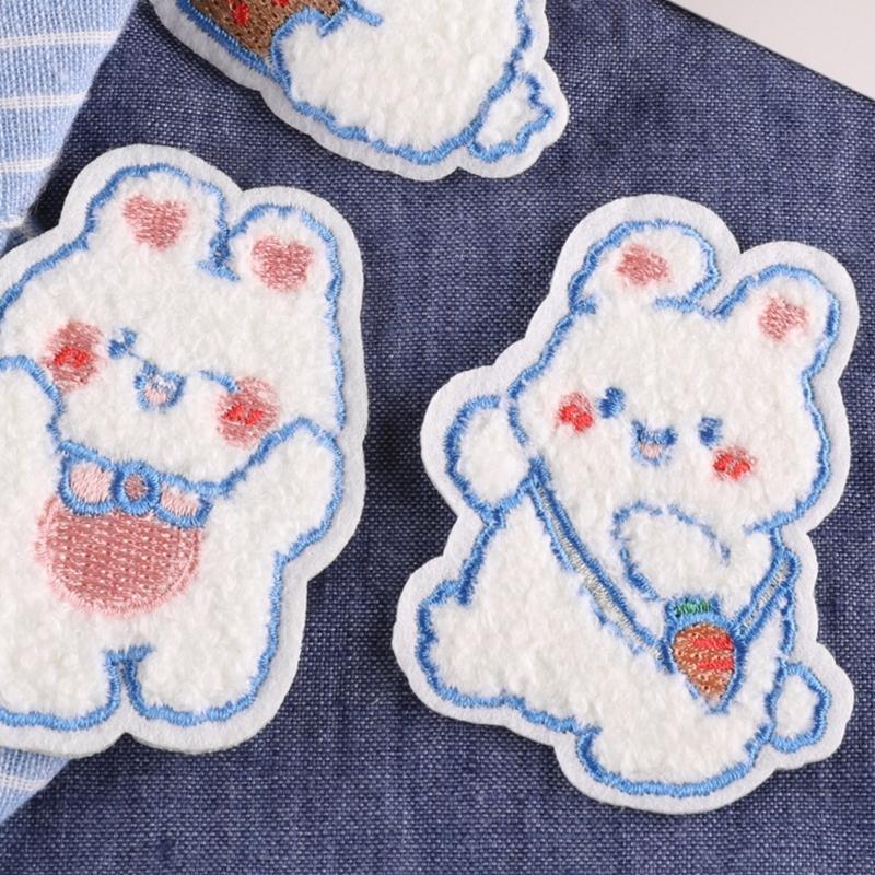 55KF 5 Pcs Cartoon Rabbits Embroidered Patches Iron on Patches Animal Repair Patches Sewing on Patches for Clothes Bag Jeans