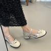 French Retro Color Matching Thick Heel Increased Mary Jane Shoes Women's 2025 Summer New One-word Buckle with Bow Single Shoes
