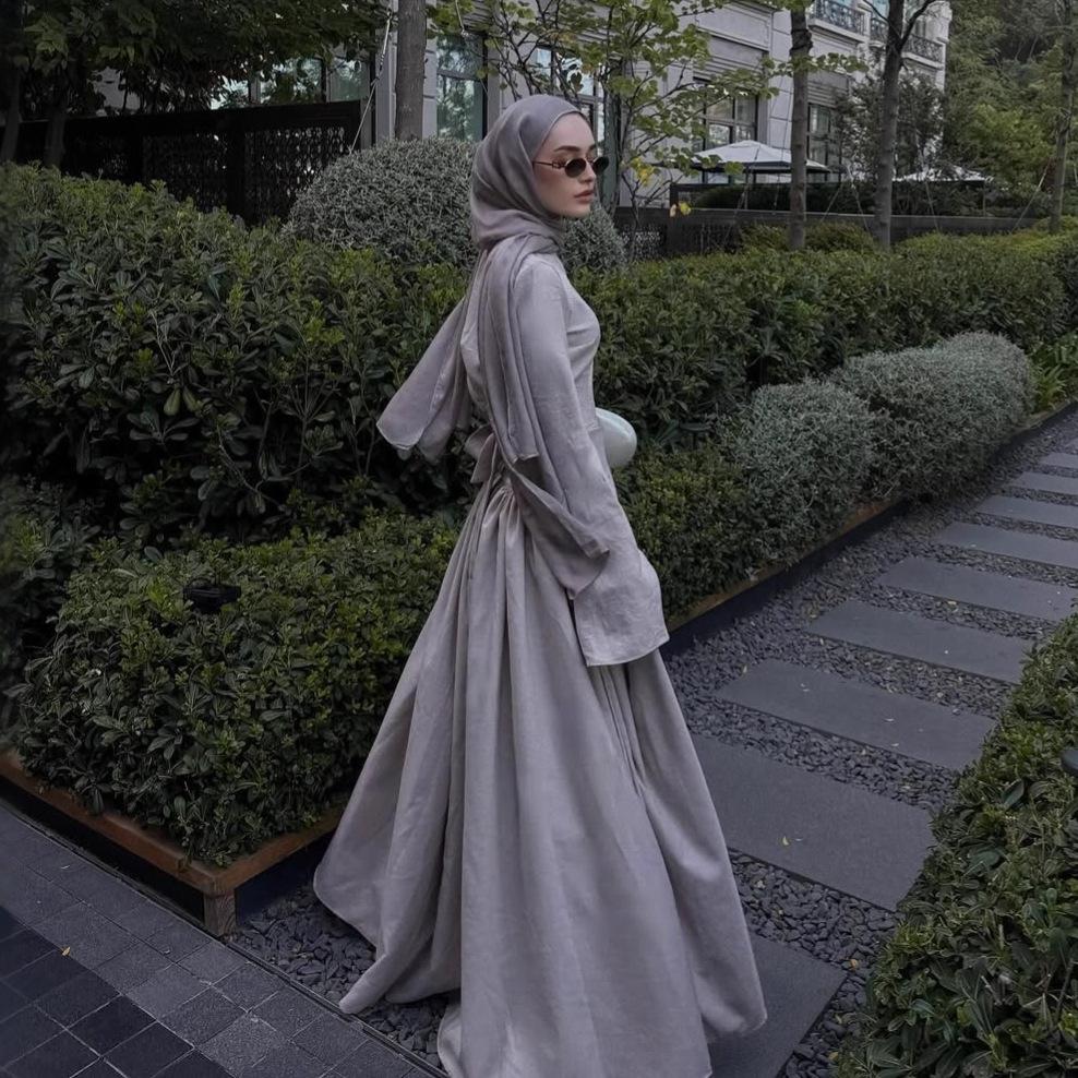 Middle East Arabian Women's Autumn New Temperament Slim and Skinny Long Sleeve Big Swing Dress Long Dress