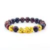 Pixiu Armband Feng Shui Rijkdom en Geluk Armband Heren Polsband Goudkleur Obisidiaan Steen Kralen Zwart Zes Karakter Cadeau