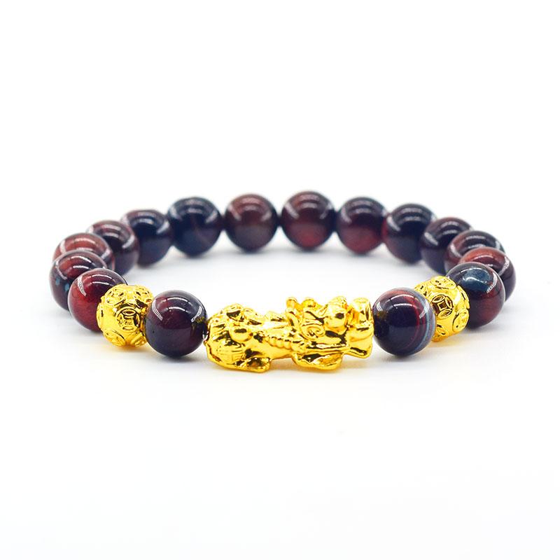 Pixiu Armband Feng Shui Rijkdom en Geluk Armband Heren Polsband Goudkleur Obisidiaan Steen Kralen Zwart Zes Karakter Cadeau