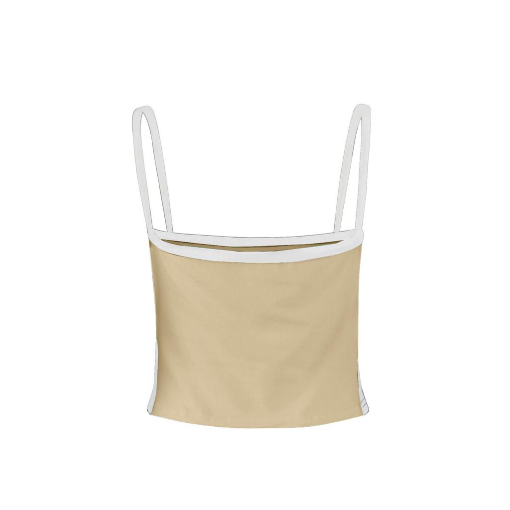 Women's Girl Open Back Short Tank Top Color Contrast Slim Top Casual Undercoat Top