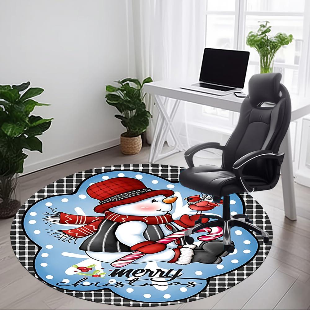 1pc Snowman Ornament Chair Carpet for Office, Round Non Slip Durable Large Size Office Carpet, Suitable for Office