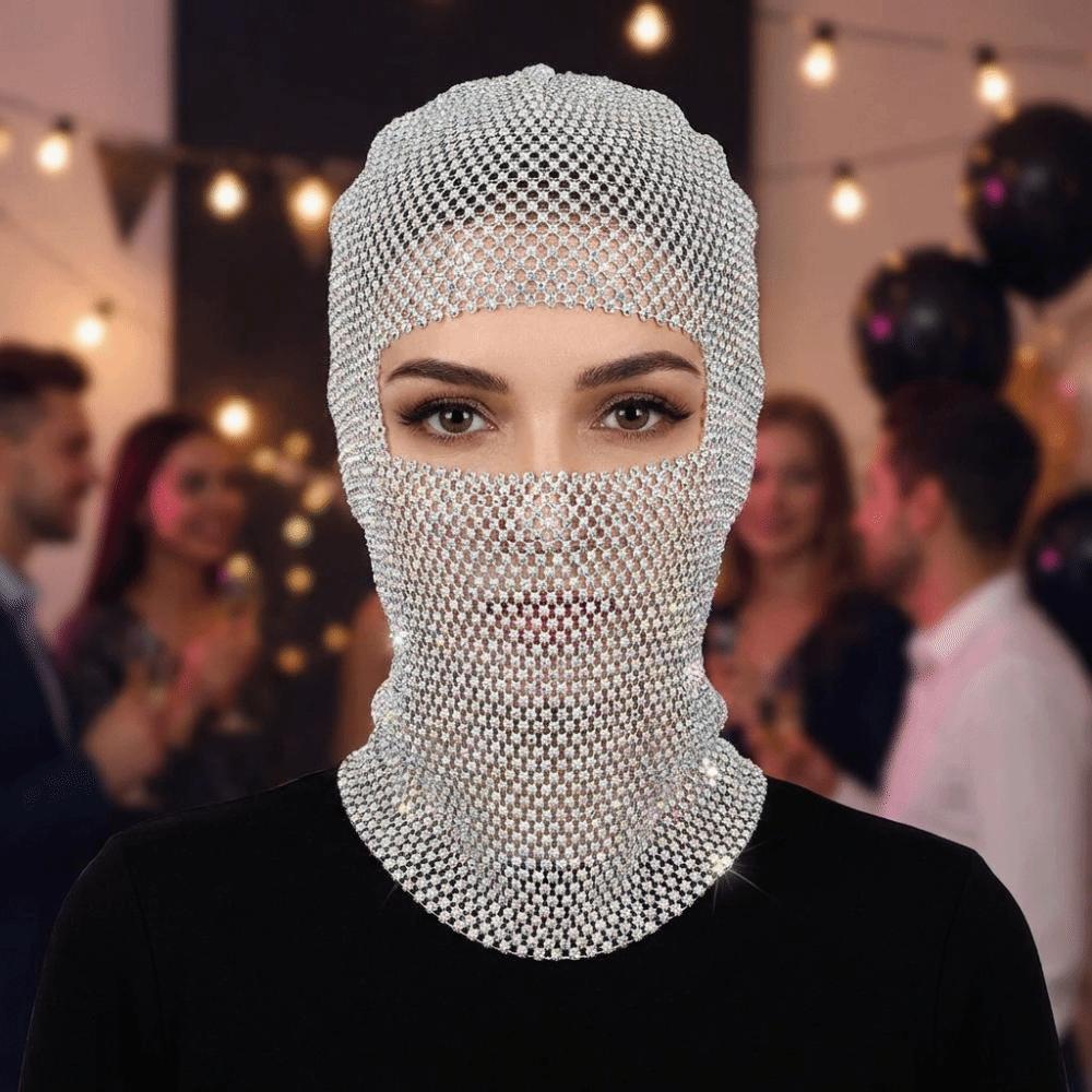 Zircon Rhinestone Head Mask Mesh Mask Turban Hat Elegant Fishnet Headhood Carnival