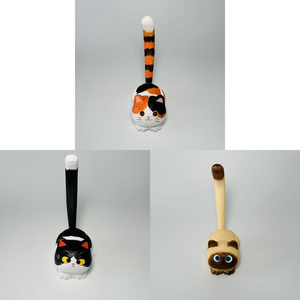 Wooden Cat Figurine Creative Desk Decor For Home Office Gift Ideas
