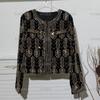 Fashion Yani Court Style Heavy Industry Bead Embroidered Short Jacket Women's Black Cardigan Performance Clothing Top