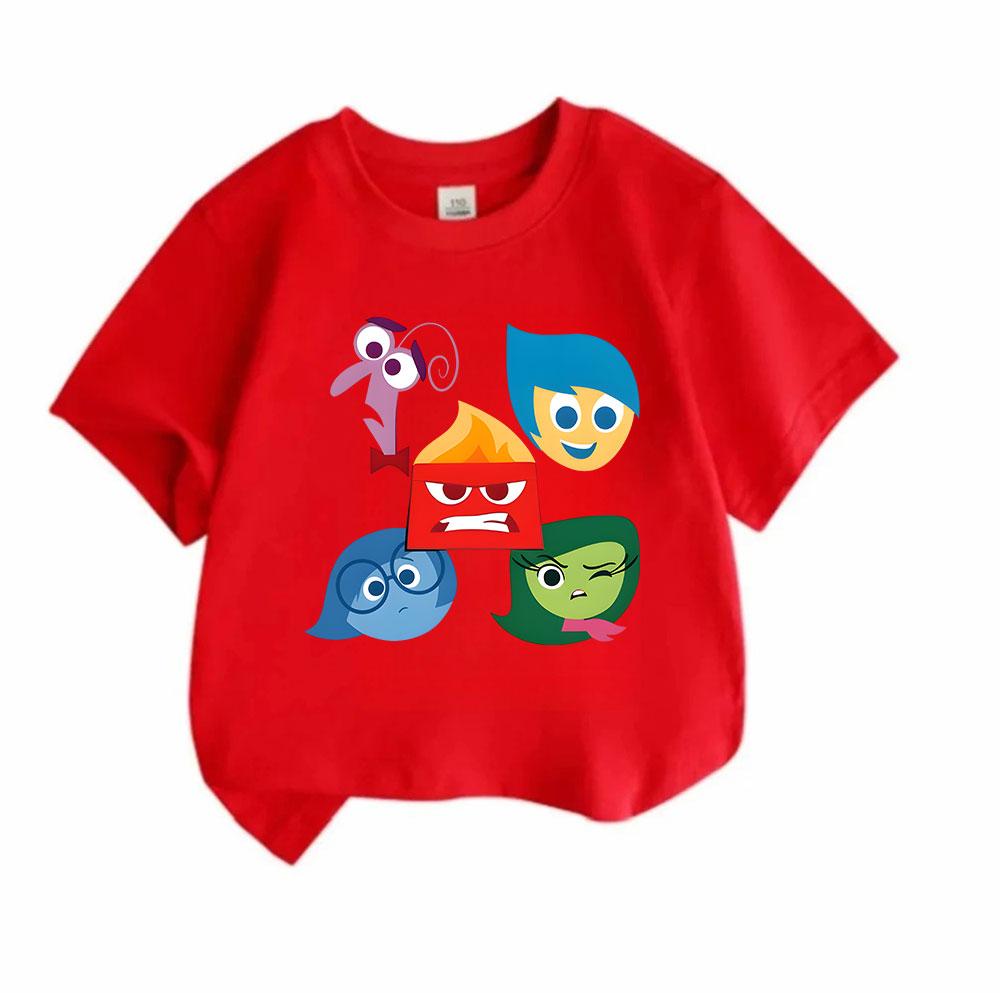 Kids Boys Girls 100% Cotton Crew Neck Short Sleeve T-Shirt, Cute Cartoon Emotion Characters Printed Casual Soft Breathable Tee for Daily Playwear Summ
