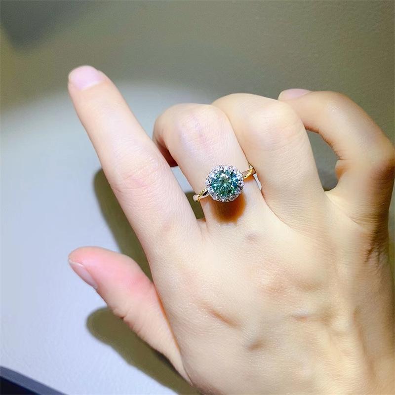 Elegant Women's Green Moissanite Ring: Multiple Styles, Simple, Full Diamond Design.