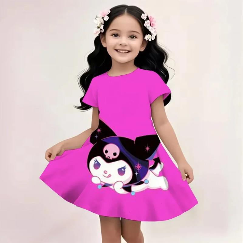 Sanrio Hello Kitty And Friends 2026 Summer For 3-14 Years Children Girl Breathable Imitation Cotton Short Sleeves Dress