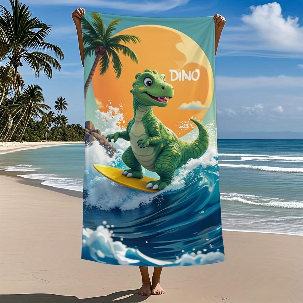 

Dinosaur Surfing Quick-Dry Bath Towel Microfiber Fabric Super Absorbent Compact and Lightweight Perfect for Beach Bathroom W30*H60(CM)