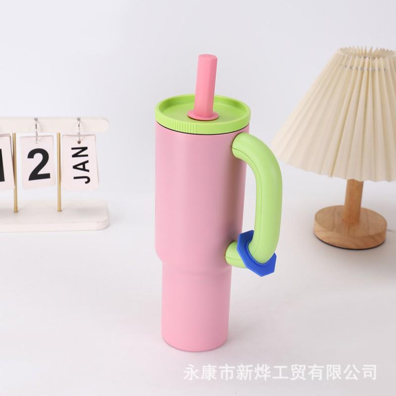 Stainless Steel Vacuum Insulated Travel Mug With Handle Straw 40oz Double Wall Cup Outdoor Office Car Use
