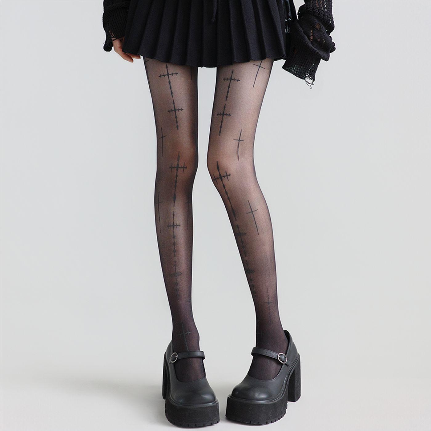 

New Gothic Cross Printed Black Tights for Girls Fashion Leggings Stocking Sock Women Fall Spring Everyday Wear Dark Pantyhose One Size чорний