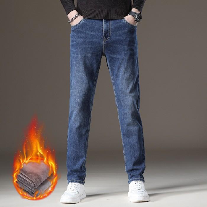 Outono e Inverno Novo Veludo/Fino Masculino High-End Jeans Slim Fit Tubo Reto Elástico Casual Versátil Tendência Marca Calças Leves de Negócios