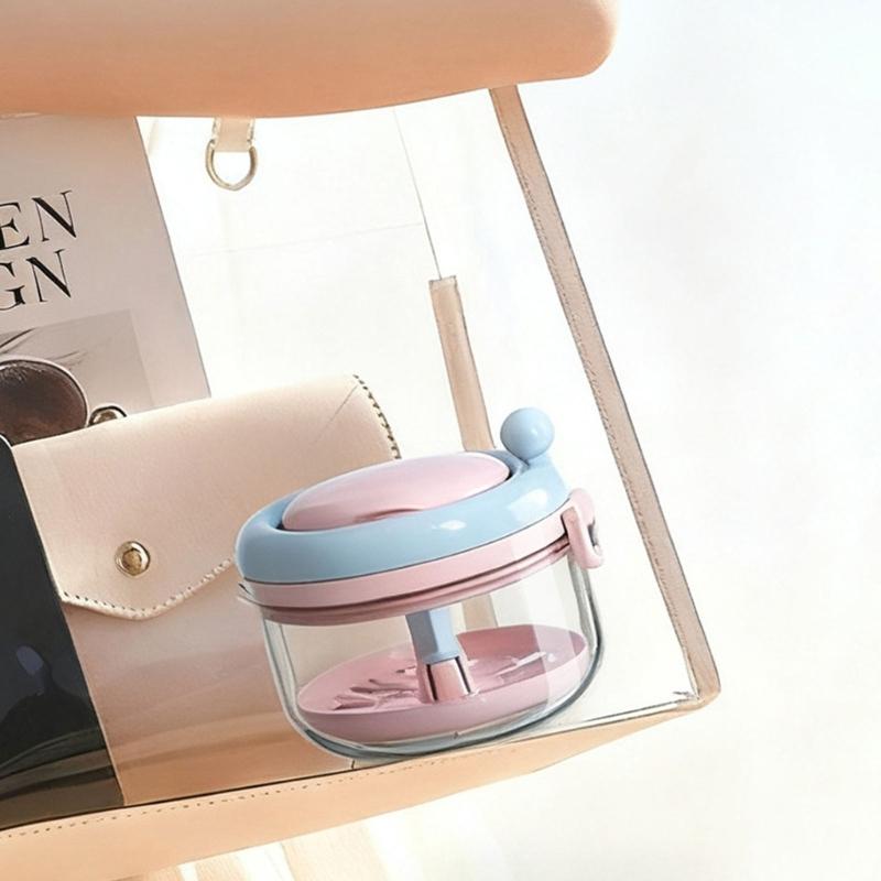 Portable Denture Cleaning Box Featuring Mirror Compartment Hand Cranked Retainer Organizers