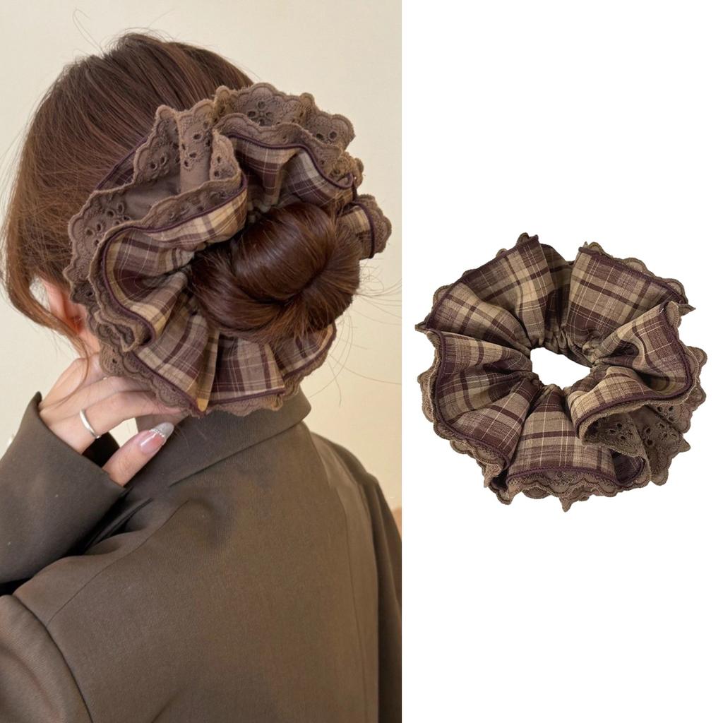 Maillard Karierte Spitzen-Haargummis Für Damen Mädchen Pferdeschwanzhalter Haargummis Elastisches Haarseil Haaraccessoires