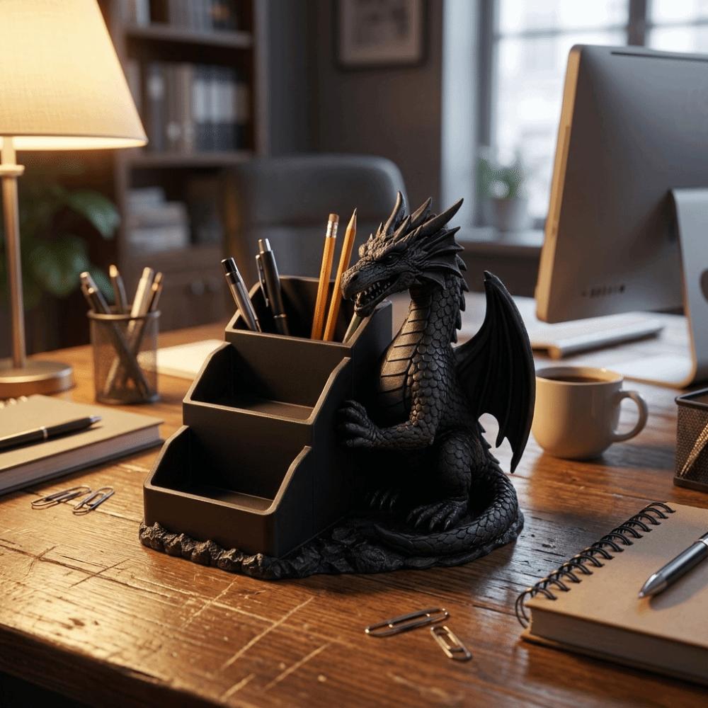 Realistic Dragon Storage Tray 3D Printed Pen Holder Gothic Dragon Storage Box Desktop