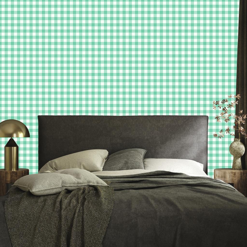 Wallpaper Fabric Pattern Mint, White and Sea for Living Room and Bedroom 50x1000