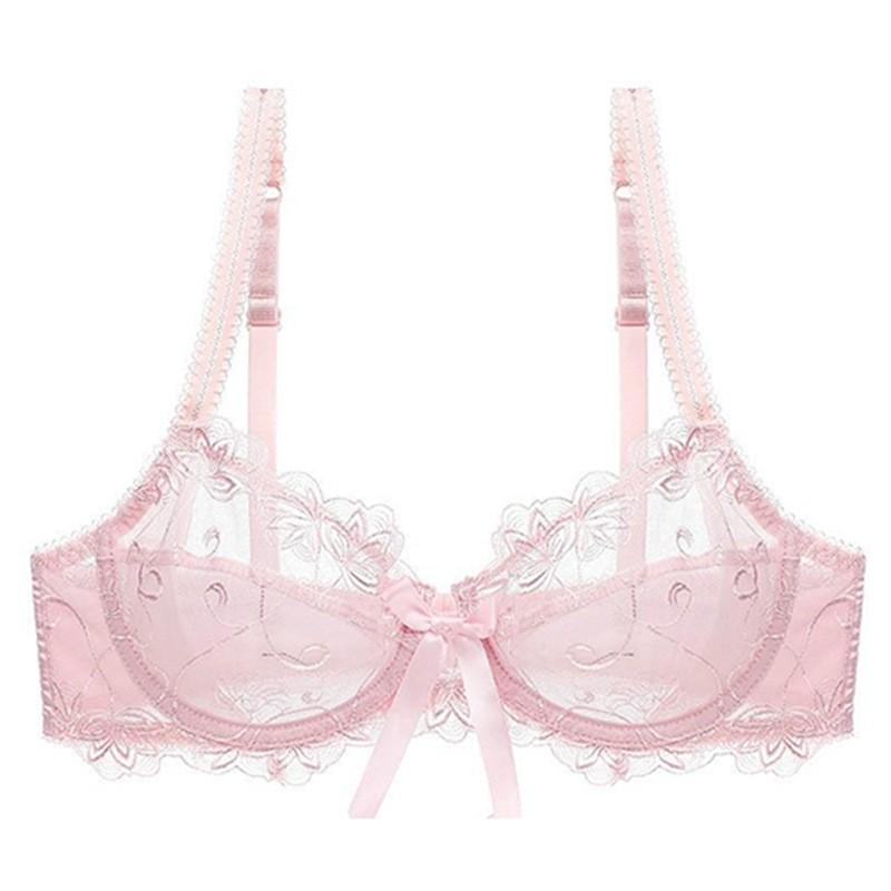 Sexy Lace Mesh Bra Plus Size Women Thin Cup Underwire Support With Double Hook Back
