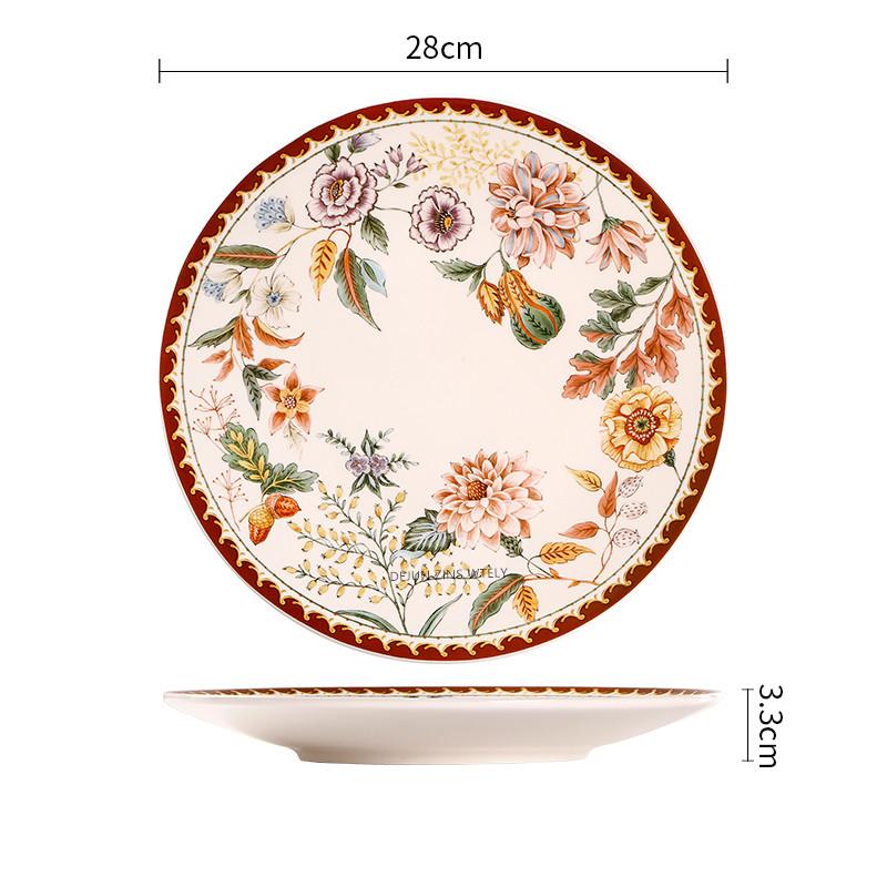 French Ceramic Plates Exquisite Flower Pattern Steak Cake Dishes Household Fruit Plates Household Noodle Bowls Ceramic Tableware
