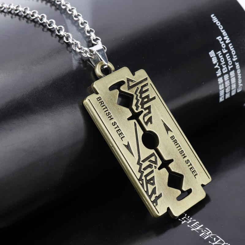 New Fashion Stainless Steel Razor Blade Necklace Men Hip Hop Enamel Metal Pendant Jewelry For Judas Priest Gift