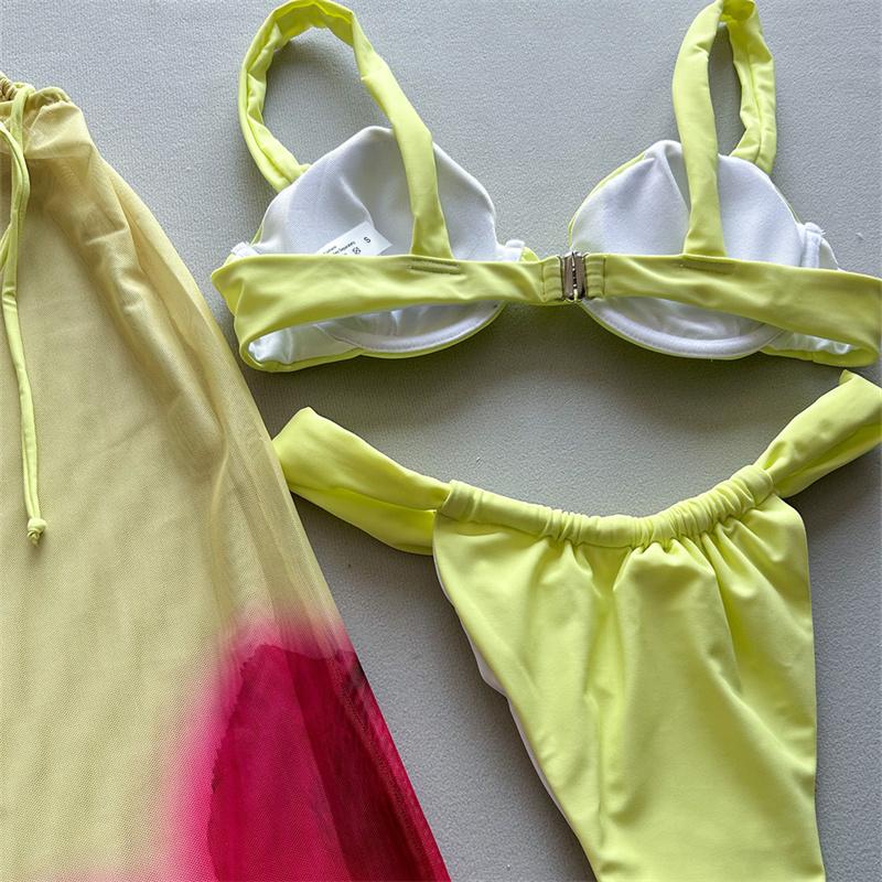3 Pieces Bikini 2025 Sexy Women Swimsuit Swimwear Female Long Dress Cover Up Bikini Set Beachwear Bathing Suit Swimming Suit