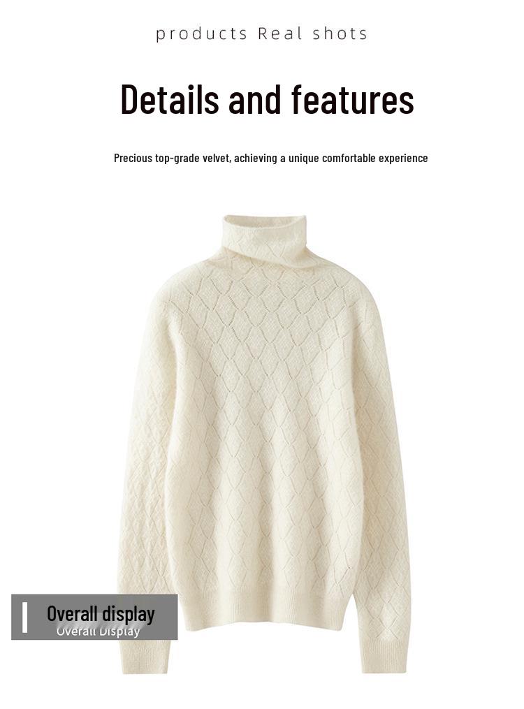 Women's Pure Cashmere High Neck Crochet Knit Sweater