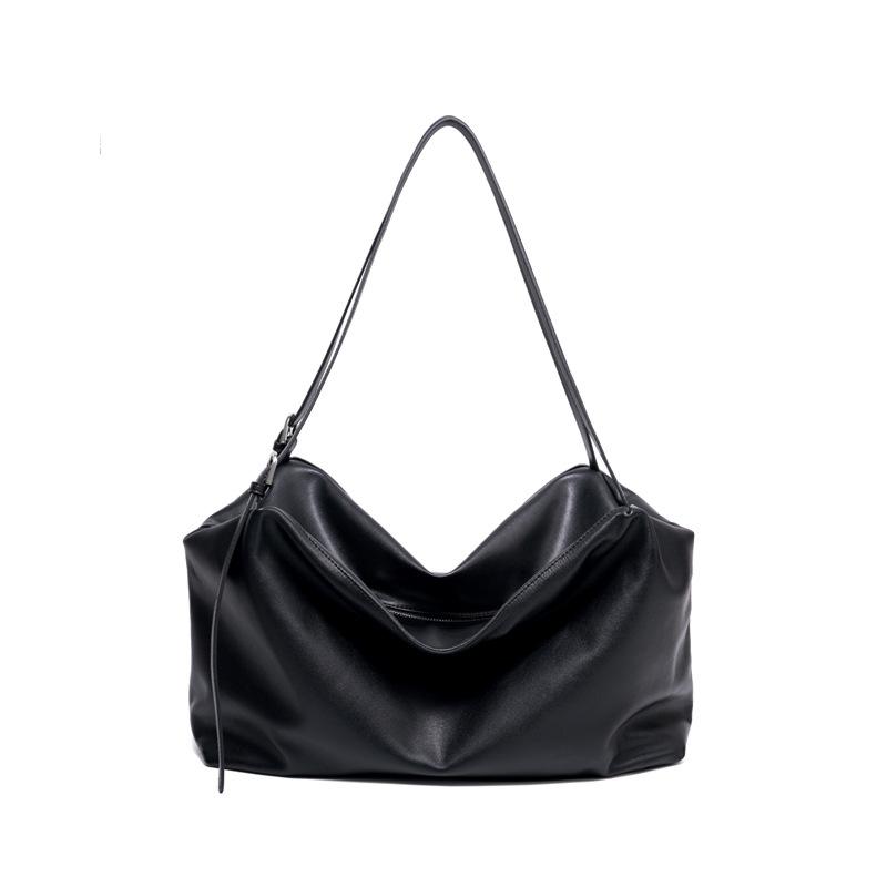 Tote Bag Women'S Large-Capacity First-Layer Cowhide Commuter Shoulder Bag, Genuine Leather, Lazy And Relaxed Armpit Bag.