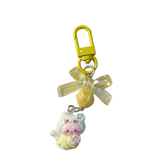 

Bag Pendant 3D Kitten Bow Design Resin Keychain with Metal Buckle Lightweight Girl Key Holder Hanging Ornament жёлтый