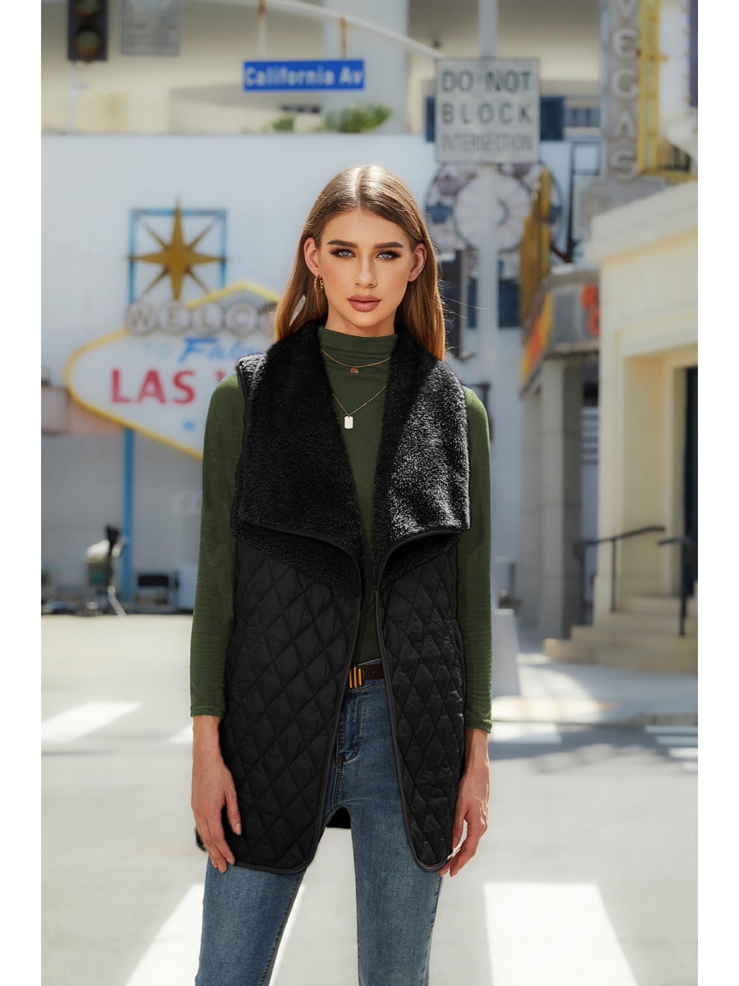 

2023 Флэш Вельветовый Плюшевый Сращенный Безрукавный Кардиган Жилет для Женщин L чёрный