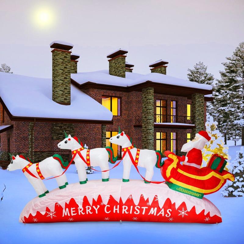Christmas Inflatable Model Santa Claus Reindeer On Sled Christmas Tree Gift Box Christmas Decora Outdoor Inflatable Decorations